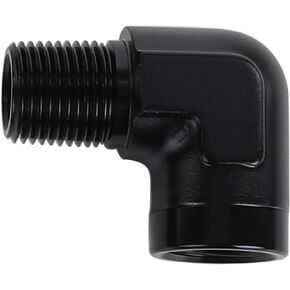 AC PERFORMANCEAluminum Alloy 90 Degree Elbow 1/4" NPT Female to 1/4" NPT Male Hose Fitting Adapter for changing flow direction, 1/4 inch NPT union coupling, Black