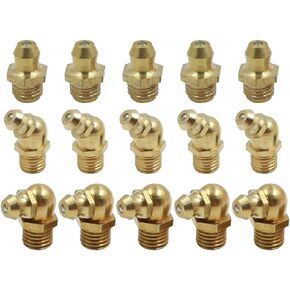 X AUTOHAUX M8x1.0 Brass Straight 45 90 Degree Angle Grease Nipple Fittings Kit for Car 5 Set