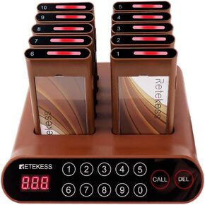 جهاز النداء للمطاعم Retekess T116A، نظام الترحيل اللاسلكي، مؤشر البطارية المنخفضة، 5 أوضاع سريعة، 10 أجهزة النداء القابلة لإعادة الشحن للكنيسة، المستشفى، شاحنة الطعام