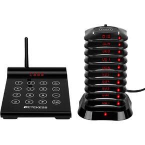 Retekess TD164 Restaurant Pager System Long Range,Buzzer for Restaurant Waiting, 2624ft, Touch Screen,Set Keyboard Mute,10 Coaster Pagers for Restaurant