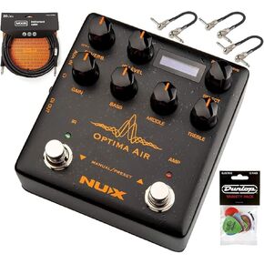 NUX Optima Air Acoustic Guitar Simulator Bundle with 3 MXR Patch Cables, 20ft MXR Instrument Cable, and Dunlop PVP113 Pick Pack