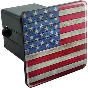 Rustic American Flag Wood Grain Design Tow Trailer Hitch Cover Plug Insert