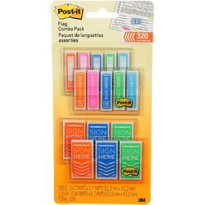مجموعة أعلام Post-it، 1/2 بوصة و1 بوصة، ألوان زاهية متنوعة، 320/عبوة (680SH4VAOTG)