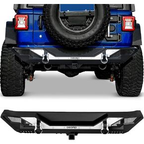 OEDRO Rear Bumper Compatible with 2018-2024 Jeep Wrangler JL & Unlimited JLU (2/4 Doors), Built-in Paintable Armor & D-Rings & Detachable/Separated Hitch Receiver & Reflective Armor