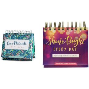 DaySpring - One Minute with God - Perpetual Calendar (J1391), Green, 5 1/2" x 5 1/4" x 1 1/4" & DaySpring - Shine Bright Every Day: Sparkling Reflections of You - Perpetual Calendar (10176)
