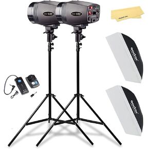 GODOX K-180A 2Pcs 360W 5600±200K Portable Professional Mini Master Studio Flash Photography Lighting, Continuous Lighting, Strobe Flash Function, with RT-16 Transmitter, 1.9m Light Stand, Softbox