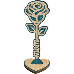Wood Red Rose Table Decor - Blooming Love Rose - 8.2" X 3.8" Standable Love Rose With Heart-Shaped Base, Decor For Mom, Adorable Mother's Day Gift, Home & Office Decorations - 15
