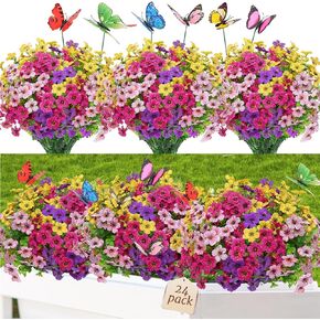 Yastouay 12 Bundles Artificial Flowers for Outdoors, UV Resistant Fake Outdoor Flowers No Fade Faux Outdoor Flowers Plants for Garden Porch Window Box Pot Planters Decor (Mixing+Fern A)