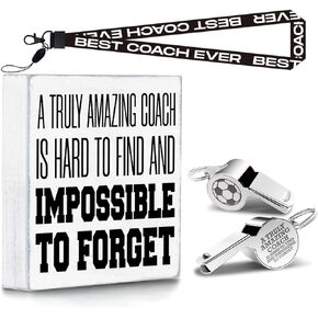 Volleyball Coach Gifts, Whistle for Coaches, Whistle Emergency, White Wood Box Sign, Inspirational Coach Gifts for Men Women Teachers Referees Sports Coach Home, Amazing Coach is Hard to Find.