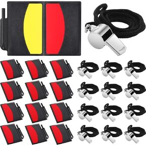 12 Sets Sports Referee Cards with Metal Whistle Referee Kit 12 Referee Soccer Red and Yellow Cards Referee Wallet Notebooks and 12 Coach Whistle for Football Soccer Basketball Game Sports