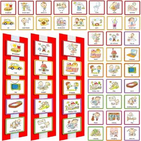 60 Pieces Visual Schedule Cards Chart Routine Cards Autism Learning Materials with Back Board and Hook and Loop for Home, School, Preschool Children, ADHD, Autism (Blue)