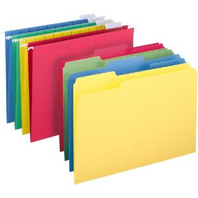 Smead Hanging File Folder Kit, Letter Size, Set of 24 Hanging File Folders and 24 Top Tab File Folders, Assorted Colors (Red, Yellow, Blue, Green)