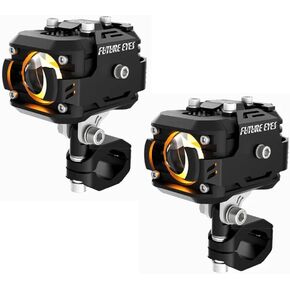 Motorcycle Led Spotlight Fog Bulb 6500 LM Electric Vehicle Auxiliary Driving High White And Low Yellow Light with Wired controller switch Flashing Lens 2 Pack