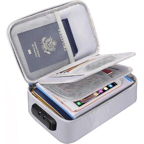 ENGPOW Small Fireproof Storage Organizer Case with Lock(9.4"x 5.9"x 3.2"), 3-Layer Money Safe Coin Organizer Wallet Bag for Cash,Card,Passport,Check,Bill,Travel Home Organizer Carrying Case,Black