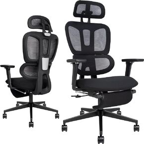 Big and Tall Mesh Office Chair with Footrest, Ergonomic Multifunctional Lumbar Support, Adjustable Armrests and Headrest, Ideal for Heavy People, Black