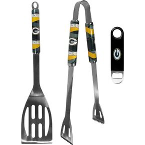 Siskiyou Sports NFL Green Bay Packers Unisex 2 pc BBQ Set and Bottle Opener, Team Colors, One Size
