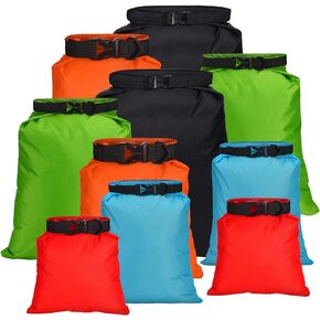 LEIFIDE 10 Pcs Ultralight Dry Bags Waterproof Lightweight Airtight Bags Ripstop Camping Gear Dry Sack Portable Roll Top Dry Pack for Backpacking Kayaking Hiking Swimming Boating Outdoor, 5 Sizes