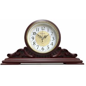 Table Clock, Antique Desk Clock, Modern Quartz Movement-Continuous Scanning (Ultra-Quiet), Suitable for Mantel/Desktop, Living Room Decoration (Maroon)
