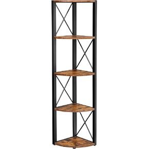 رف زاوية من 5 طبقات من VASAGLE، رف كتب بطول 63 بوصة، رف تخزين زاوية، حامل رف زاوية، لغرفة المعيشة والحمام والمطبخ وغرفة النوم والمكتب المنزلي، سهل التجميع، بني ريفي وأسود ULLS805B01 in Kuwait