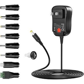 24W Multi Voltage 3V 4.5V 5V 6V 7.5V 9V 12V Universal AC DC Power Adapter Supply for Household Electronics - Max Amp 2000mA