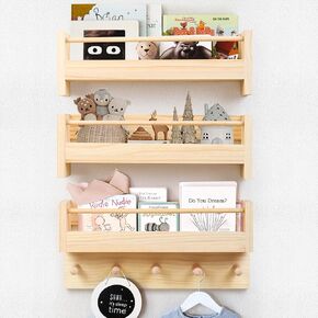 COMAX Kids Floating Book Shelves for Wall Nursery, Hanging Book Shelf Wall Mount Bookshelf Organizer for Kids Room Toddler Baby Bedroom, Small Wood Floating Shelves Kids Bookshelf Reading Nook