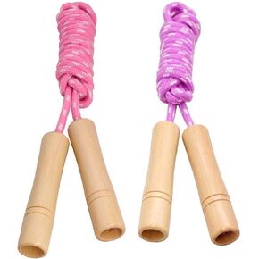 Cotton Jump Rope for Kids, Adjustable Toddler Skipping Rope with Wooden Handle, 2 Pack Student Jumping Rope for Outdoor Fun Activity, Exercise