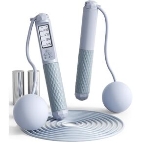 حبل القفز الذكي الهادئ بدون حبال من UMAY للياقة البدنية - مجموعة 3 في 1، ميزة العد، كابل فولاذي مقاوم للتشابك مقاس 118 بوصة، مكواة مرجحة in Kuwait