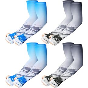 4 Pairs UV Sun Protection Arm Sleeves for Men Women Anti Slip Arm Compression Sleeves Ice Silk Cooling Sleeves Long Arm Cover for Men Women Outdoor Sport Running Football, 2 Color
