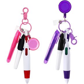 10Pcs Mini Highlighter Nurse Pen Set with Badge Clip Nurse Permanent Marker Pens Retractable Shuttle Pen Nursing Keychain for Nurses Students Teachers Office Workers(Pink,Purple)