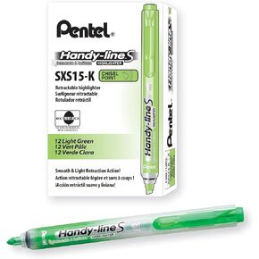 Pentel Handy-Line S Retractable and Refillable Chisel Tip Highlighter, Light Green Ink, Box of 12 (SXS15-K)