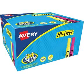 AVERY Hi-Liter, Desk Style, Chisel Tip, 24 Pink and Yellow Highlighters (98189)