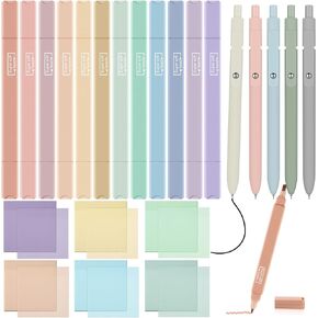 Yinder 23 Pcs Bible Highlighters No Bleed School Supplies Include 12 Aesthetic Bible Pastel No Bleed Highlighters 5 Pcs Retractable Point Gel Pens 6 Pad Transparent Sticky Notes for School(Fresh)