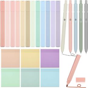 Yinder 23 Pcs Bible Highlighters No Bleed School Supplies Include 12 Aesthetic Bible Pastel No Bleed Highlighters 5 Pcs Retractable Point Gel Pens 6 Pad Transparent Sticky Notes for School(Fresh)
