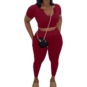 Nimsruc 2 Piece Sets For Women Sexy Casual Workout Crop Short Sleeve Long pants Leggings Sets Summer Active Wear