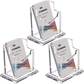 PARTSPOWER 3 Packs Acrylic Business Card Holders for Desk, Vertical Clear Business Name Card Display Stand, Desk Accessory Business Name Card Organizer (Vertical, 1-Slot)