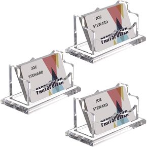 PARTSPOWER 3 Packs Acrylic Business Card Holders for Desk, Vertical Clear Business Name Card Display Stand, Desk Accessory Business Name Card Organizer (Vertical, 1-Slot)