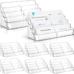 Jutom 4 Pcs 8 Pocket Acrylic Business Card Holder 7.68 x 3.43 x 3.82 Inch Business Card Holder Display Clear Stand Card Organizer Multi Business Card Holder for Desk Literature Flyer Pamphlet