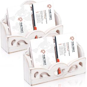 yarlung 2 Pack Vintage Business Card Holder, Shabby Chic Wooden Open Card Display Stand for Desktop, Office Trade Receptions, Hollowed Design