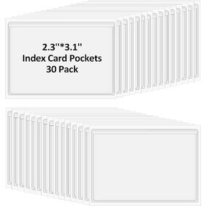30 Pcs Self-Adhesive Index Card Holders Business Card Pockets Clear Plastic Labels Holders for Organizing Storage Bins Library Card Shelves (3.14 x 2.28 Inches)