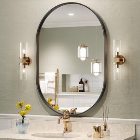 Brightify Black Oval Mirror for Wall 24x36 Inch, Bathroom Vanity Mirrors Black Metal Framed, Modern Mirror for Bedroom Living Room Wall Decor Hang Vertical and Horizontal
