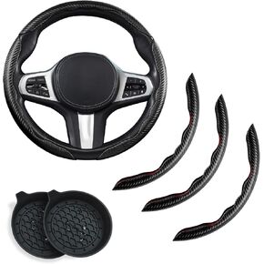Car Steering Wheel Cover Red Carbon Fiber Car Steering Wheels & Accessories 2Pcs 15 inch Universal