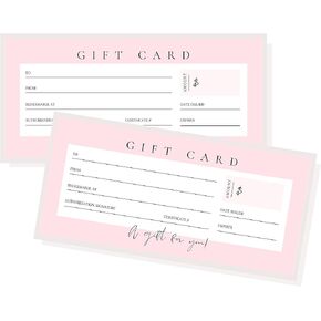 Blank Gift Certificates Cute Pink | 30 Pack | 3.75 x 8.25 inch Size Gift Card | Massage and Spa Supplies | Small Business Gift Certificate | Pink Design