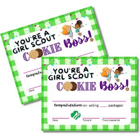 Scout Cookie Award | 50 pk 8.5x11" Certificate of Achievement Awards for Selling Cookies Boss Girl Troop # Leader Planner