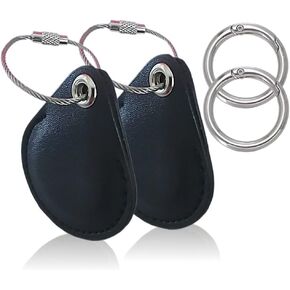 Leather Case for Airtags as Accessories with Keychain to Connect Apple Tracker/Locator, Full Surround Airtag Holder Sleeve to Protect and Cover Finder tag（Color:Black）(2 Pack)