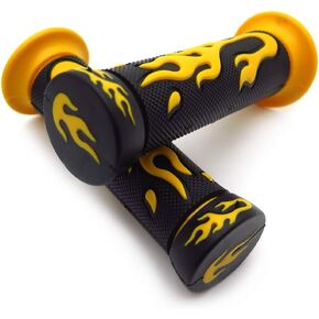 Sport Bike Dirt Bike Motorcycle Flame Gel Style Grips YELLOW Compatible with MOTORCYCLE APRILLA BMW DUCATI TRIUMPH YAMAHA KAWASAKI SUZUKI Polaris Suzuki Bike Offroad (7/8" LEFT 1" RIGHT)