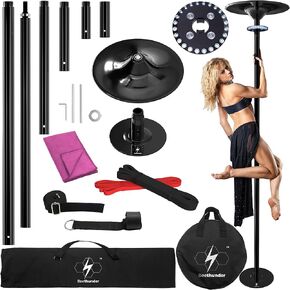 Fitness Poles for Home, Professional Stripper Pole Spinning & Static 45mm Removable Pole Kit for Home, Gym, Club, Party w/Carry Bag, Tools and Lights | Spinning Stripping Pole Portable. in Kuwait