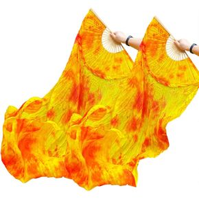 زوج واحد (يسار + يمين) حجاب مروحة الرقص الشرقي من الحرير الفاخر، مراوح نسائية ملونة طويلة قابلة للطي، مصممة لعرض الرقص وفنون التدفق، الطول 71 بوصة العرض 35 بوصة in Kuwait