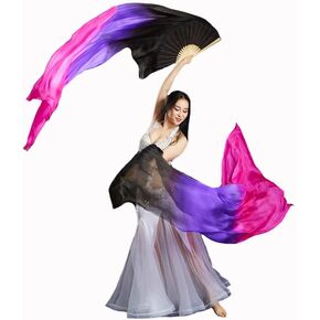 Women 1 Pair (Left+Right) Silk Belly Dance Fans Veil Belly Dancing Long Folding Fans Length 180 cm Width 90 cm