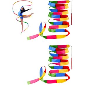 2 Packs Ribbon Stick Rhythm Dance Ribbons Rhythmic Gymnastics Ribbon Baton Twirling Ribbon Wand Rods Streamers Rhythmic Ribbon Perfect for Kids Talent Shows Artistic Dancing, Satin Color
