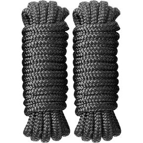 Dock Lines: 3/8" x 20' Double Braid Nylon Boat Dock Lines, Premium Boat Ropes for Docking with 12" Loop, Marine-Grade Boat Ropes, Black Marine Rope Boat Lines, 4 Pack Dock Lines for Boats
